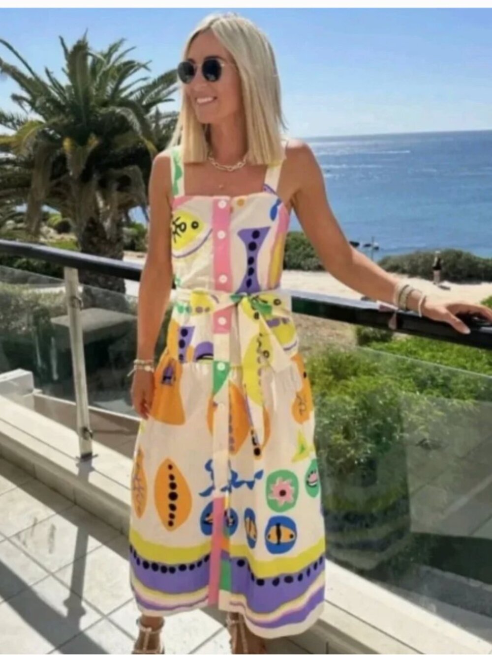 ZARA ABSTRACT COLORFUL PRINTED BUTTON DOWN MIDI DRESS XS